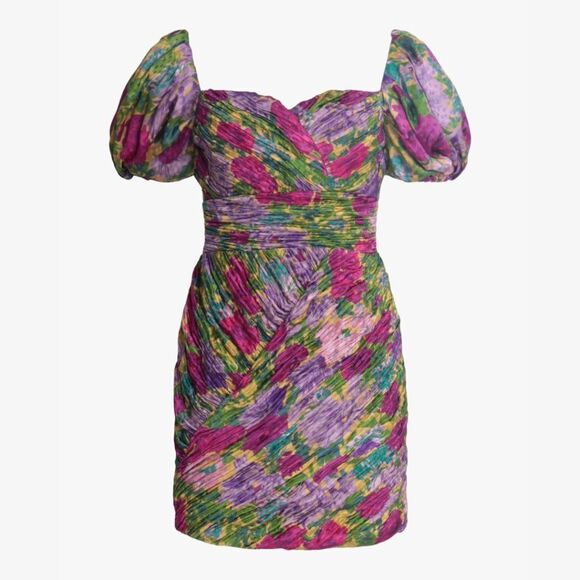 Ronny Kobo Francesca Puff Sleeve Abstract Floral Mini Dress - Picture 2 of 9